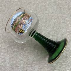 German Wine Glass Goblet Gold Trim Green Swirl Stem & Heidelburg Cityscape