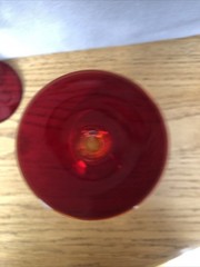 VTG Hand Blown Clear Optic Cut Crystal Cordial Glass Ruby Red Footed Floral Etch