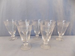 ANCHOR HOCKING «Laurel (Gray Cut)» 7 Juice/Wine Stems 4 1/2″