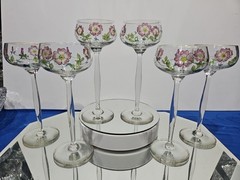 (6) Wine Hocks Goblet Glasses 8″ Crystal Antique Art Nouveau Theresienthal c1900