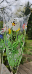7 VTG Bohemian Royal Danube RDZ19 Painted Floral Glasses 2 Water 4 Wine 1 Flute