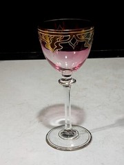 Antique Bohemian Moser Style Art Nouveau Wine Glass Pink Bowl W/ Gilding