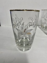 Set Of 5 Vintage Libbey White Gold BLUEBELL Floral Gold Rim Tumbler Glasses 8 oz