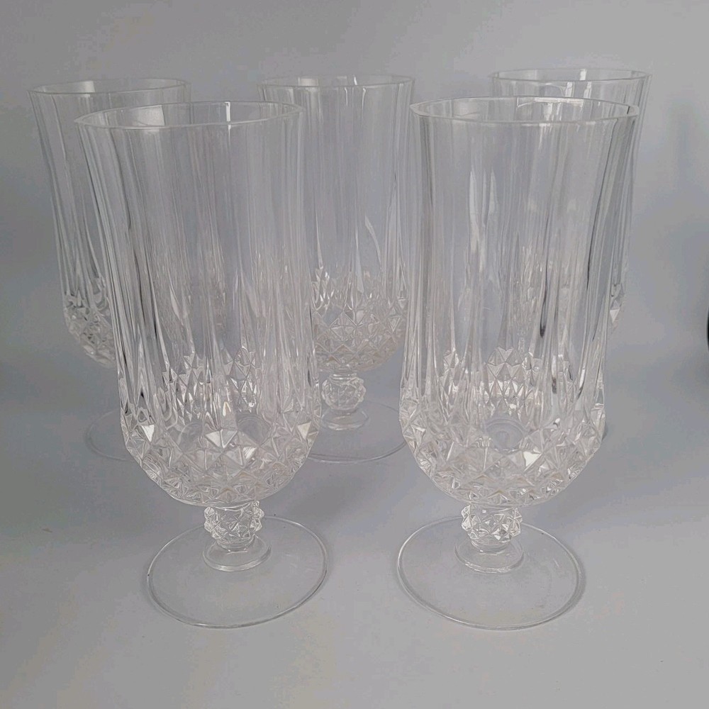 Water /Tea Footed Goblets. Longchamp Cristal D’Arques 5 Pc. Set.