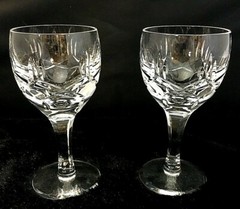 Crystal Claret Wine Glasses 5-3/8″ Criss Cross Vertical Cuts Unmarked Pair (2)
