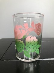 Set Of 5 Vintage Federal Glass Drinking Glasses Tumblers Pink Roses to Green