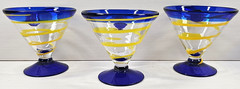 4) Kosta Boda Royal Carribean Martini Glasses Set Yellow Swirl Cobalt Cruise Lot