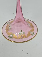Venetian Enameled Figural Landscape Scene Pink Wine Glass 7 1/4″ #2