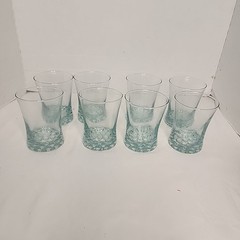 Libbey 8 ounce Aqua Blue Clear Drink Glasses Bubble Bottom Base Flared Rim (8)