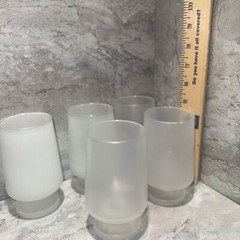 Vintage White Frosted Footed Glass Goblet 6” MCM