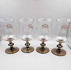 Vtg. Libby Two Toned Wine Goblets 4 Western Barware Gold Wells Fargo Stagecoach