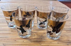 Les Kouba WILD FOWLS GOLD GLASS /TUMBLERS. Set Of 6.