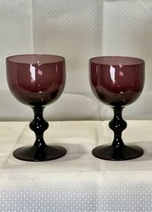 Vintage Set Of 2 Carlo Moretti Murano Amethyst Wine Goblets 4-1/4” Sherry Port