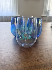 4pc Stemless Wine Glass Set Blue Iridescent & Clear Catch Me By The Sea Melamine