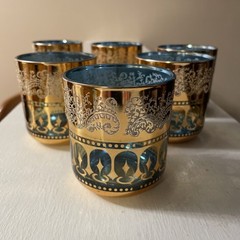 Vintage drinking Old Fashioned Glasses, decorative gold plating ( set of 6 )