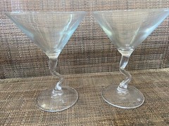 2 Zig Zag Stem Clear Martini Glasses EUC