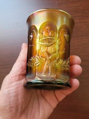 Nice Green Northwood Carnival Glass Oriental Poppy Tumbler