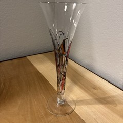 Milano Romanian Mosaic Stained Glass Champagne Flute Glass Red Blue Gold Yellow