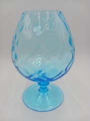 Vintage MCM Blue Empoli Glass Brandy Snifter Goblet Optic 8″ Italian w/ Pedestal