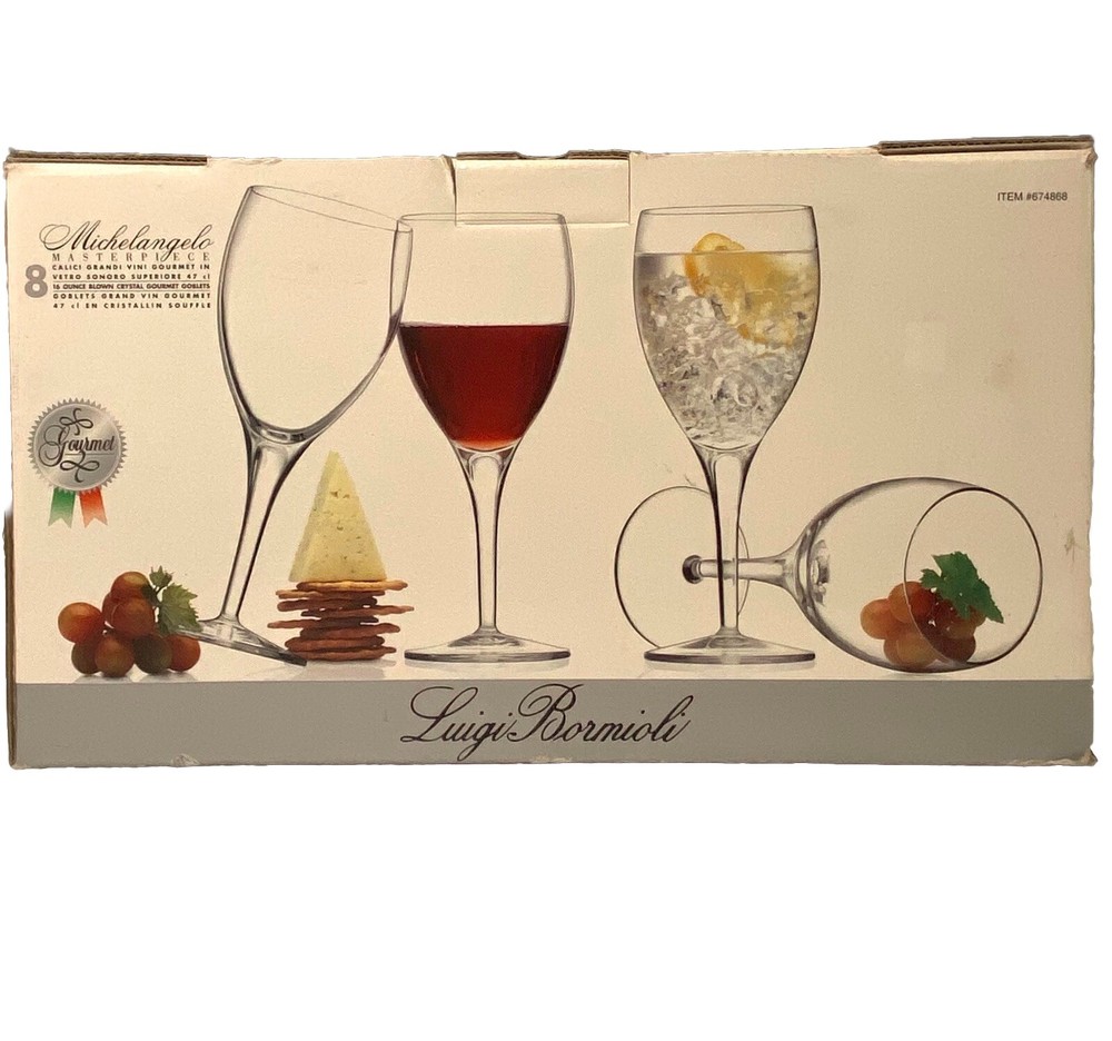 8 Luigi Parmioli Michelangelo Masterpiece 16oz Blown Crystal Gourmet Goblets NEW