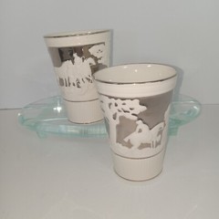 RARE 1940’s Wedgwood Signed Numbered Ceramic Glasses with Silver Trim & Accents