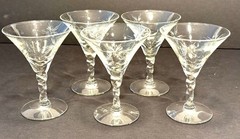 Vintage 1950s Fostoria Atomic Burst Twisted Stem Martini Glass Set 4oz. *dbag