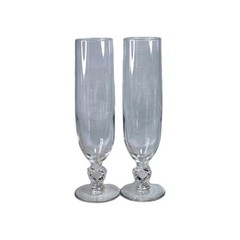 2) Libbey Glass Romance Champagne Flutes 9″ cut glass Heart shaped stem
