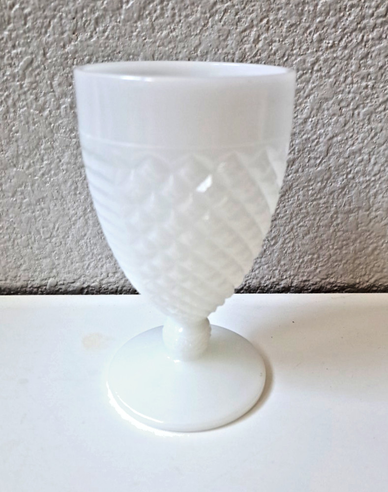 Vtg Milk Glass Diamond Cut Footed Beverage or Wine Goblet – Replacement Pc.