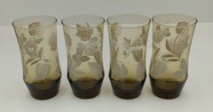 Vintage Libbey 12 Oz. Glass Tumblers Raised Leaves Pattern Set Of 4