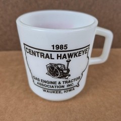 Galaxy Milk Glass Mug 1985 Central Hawkeye Tractor Waukee IA Minneapolis Moline