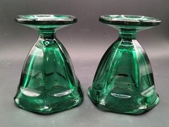 Vtg Anchor Hocking Fountainware Emerald Green 4oz Low Sundae Glass Set of 2