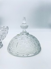 VINTAGE ZAJECAR 11″ TALL FOOTED COMPOTE CANDY DISH 24% LEAD CRYSTAL FLORAL CUT