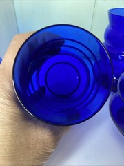 Vintage Cobalt Blue Glass Tumblers Set 4 MCM Art Deco Bubble Barware Retro