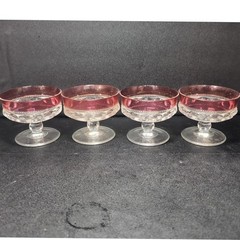 Tiffin Franciscan Kings Crown Dessert Cups, Set of 4, Vtg Pedestal Thumbprint