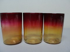 GORGEOUS SET/6 19th C. MT. WASHINGTON AMBERINA AMERICAN ART GLASS TUMBLERS