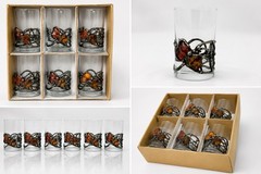 Vintage Polish Amber Glass Set Of 6 w/ Pewter Style Wrap European Artisan Gift