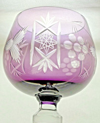 8 1/8″ Vintage Bohemian Czech Cut to Clear Purple Amethyst Crystal Wine Goblet