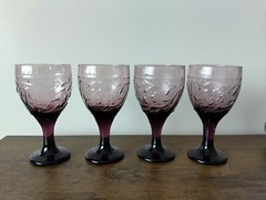 Libbey Garden Vine Violet Water Glass Goblet Set of 4 Vintage Glassware USA