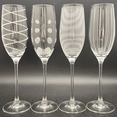 Mikasa Cheers Etched White 4pc Champagne Flutes/Wine Glasses China 9.75″t 8oz