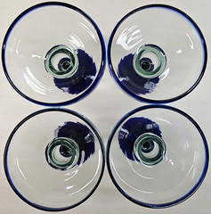 (4) Pier 1 Cobalt Rim Margarita Glasses Set Hand Blown Drinking Stemware Bar Lot