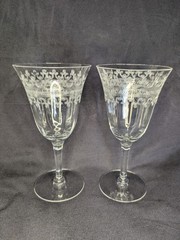 Vintage Etched Crystal Wine Goblets, Lotus Pattern, Glastonbury? (Read Flaw)