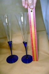 2 COLONY Glasses Flutes Wine Champagne Amaryllis Stem Cobalt Blue 11.2″ tall set