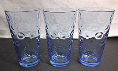 3 Pasabahce Polka Dot Optic Circle 16 oz Tumbler Drinking Glasses Cups Mugs Blue