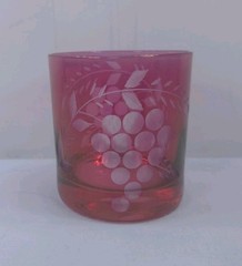 Cranberry Cut to Clear Whiskey/Rocks Glasses Set Of 5