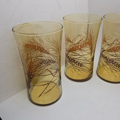 Vintage MCM Amber Wheat Glasses Set Of 6 Orange Brown Cottage Thanksgiving Fall