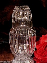 Vintage RARE Crystal CUT GLASS TUMBLE UP Carafe & Tumbler PINWHEEL Tag POLAND!