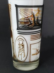 Rare 50’S Dominion 7 Highball Tumblers Glasses Greek Key Gold Black White MCM