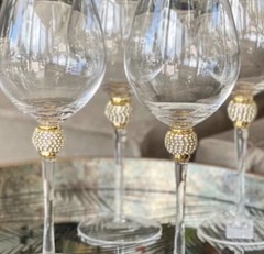 Set Of 6 Z Gallerie Crystal Wine Glass with 24 K Gold & Diamond Stud Detailings.