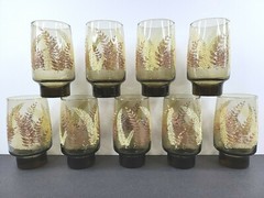 9 Libbey Fern Tawny Accent Tumblers Set Vintage 5.5″ Smoke Brown Decorative RARE