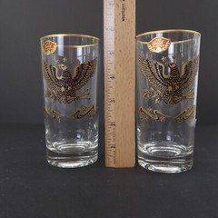 Vintage Set of 5 American Eagle Red 22K Gold Overlay Glasses Patriotic American